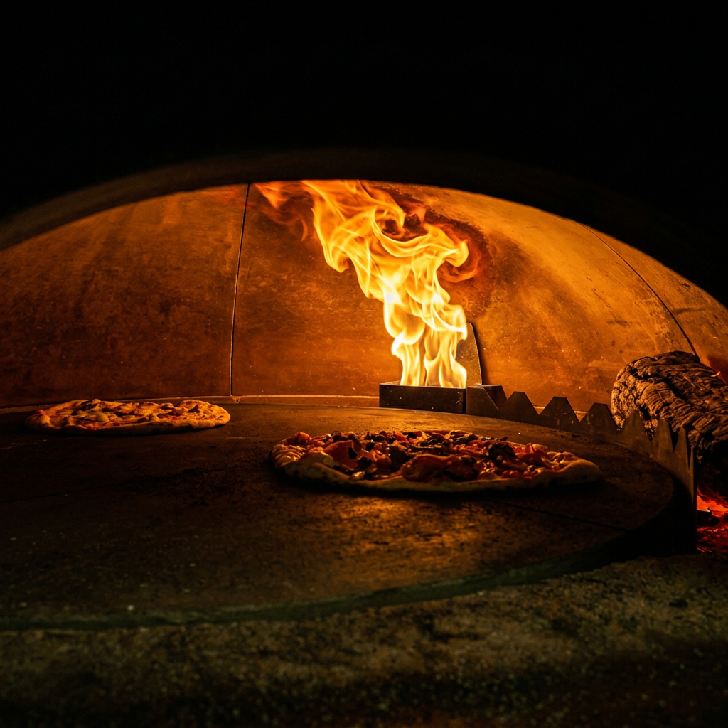 Four à pizza en flammes à La Tratt’