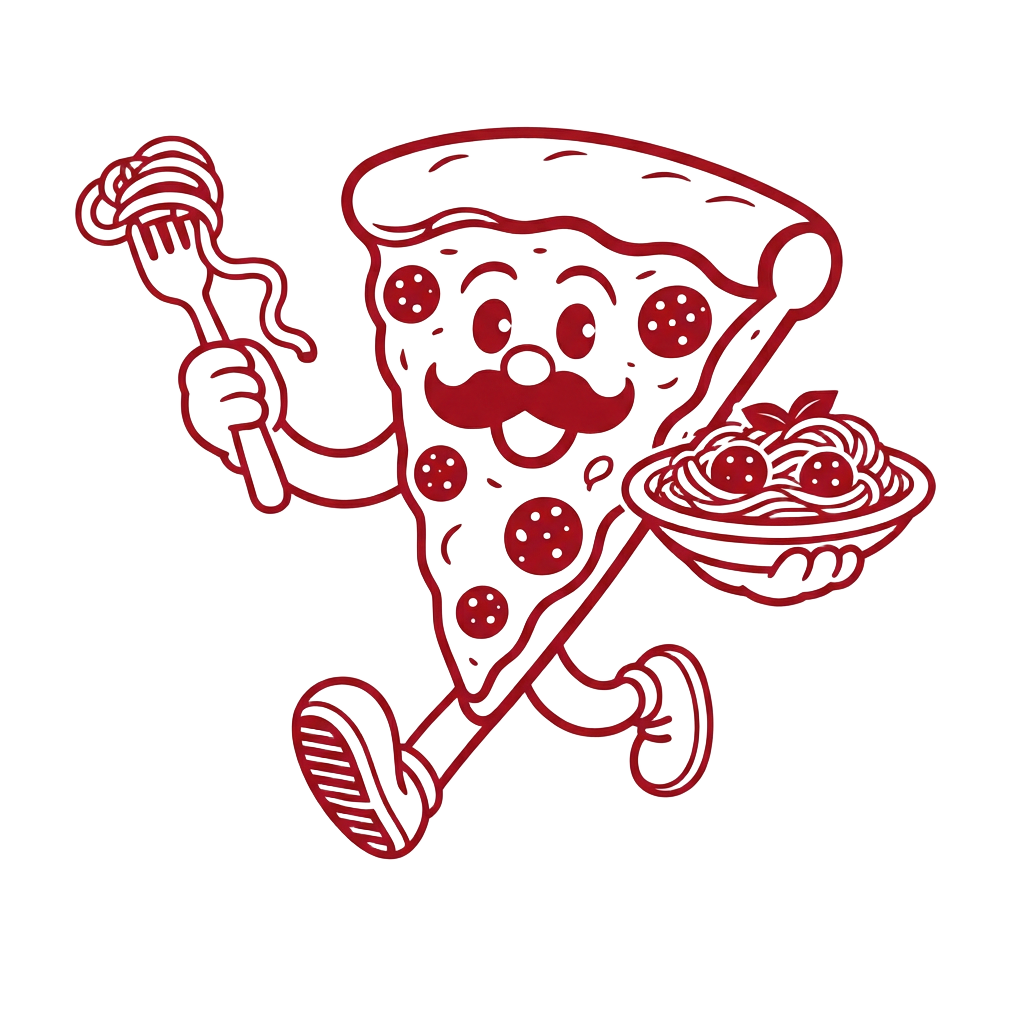 Mascotte La Tratt’ qui court avec sa pizza